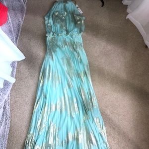 Turquoise and gold long dress